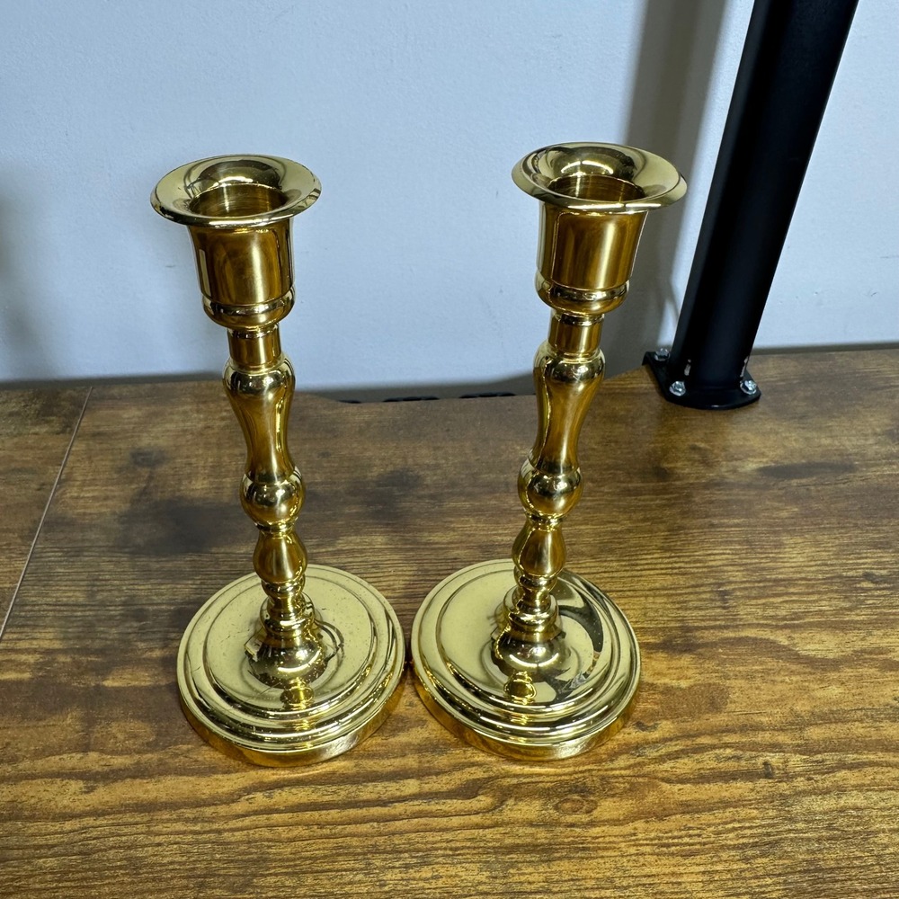 PartyLite Brass Taper Candlestick Holders Set of 2 Gold‎ Tone Vintage Style - Picture 1 of 8
